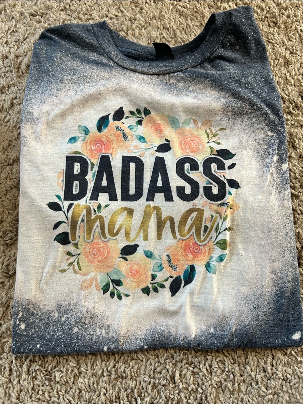Gildan Floral 'Mama' Graphic Tee - Black, Peach, Green - Picture 1 of 3